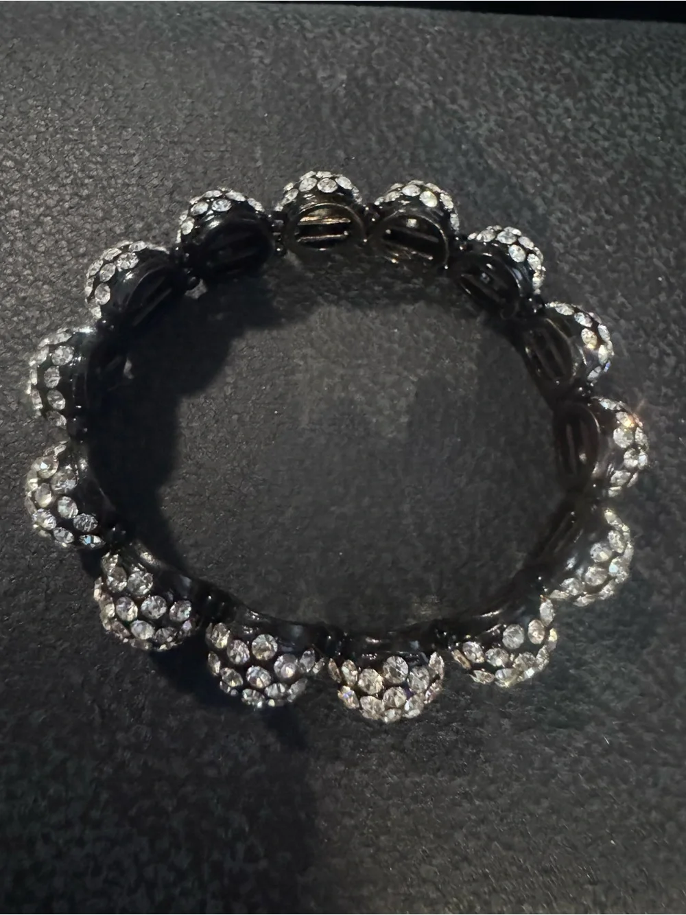 Crystal Pave Bead Stretch Bracelet - Silver and Black